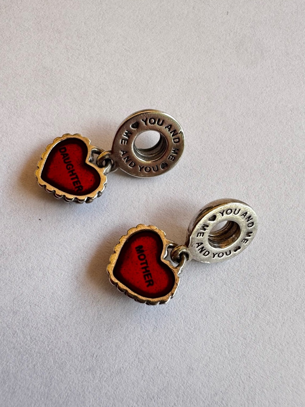 Pandora Red Heart 'Mother' & 'Daughter' Dangle Earrings